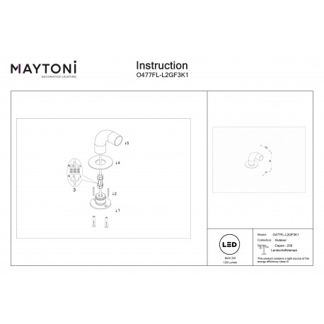 Maytoni Sleek Zewnętrzna Stojąca Słupek Ogrodowy Niski LED 150lm 3000K Grafit O477FL-L2GF3K1