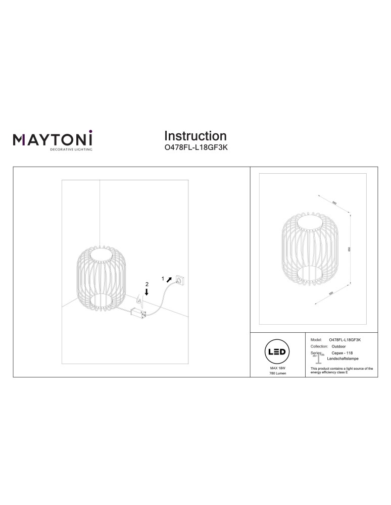Standing garden lamps - Maytoni Wisp Outdoor Garden Standing Decorative LED 850lm 3000K Graphite O478FL-L18GF3K. - product kolory-swiatla.pl 8