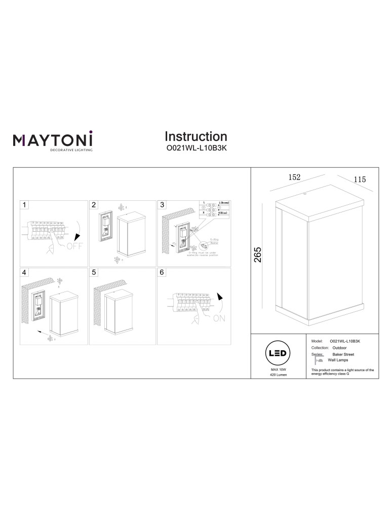 Outdoor wall lamps - Maytoni Baker Street Outdoor LED Wall Lamp 420lm 3000K Black O021WL-L10B3K. - product kolory-swiatla.pl 9