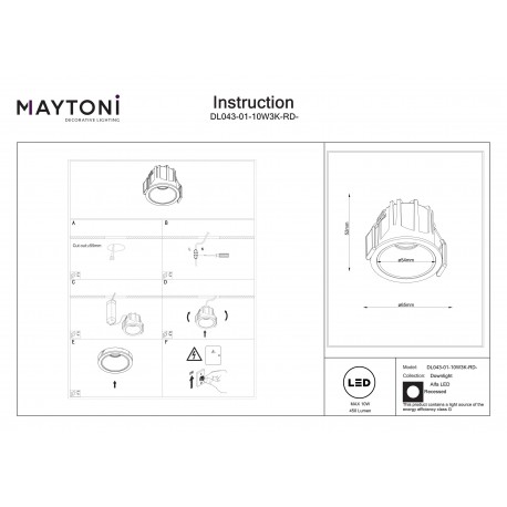 Maytoni Alfa LED Lampa wbudowana podtynkowa LED 450lm 3000K Biały i czarny DL043-01-10W3K-RD-WB