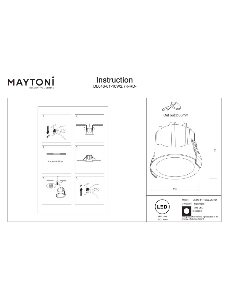 LED flush-mounted lamps - Maytoni Alfa LED flush mounted lamp 500lm 2700K White and black DL043-01-10W2.7K-RD-WB-DE - product kolory-swiatla.pl 8