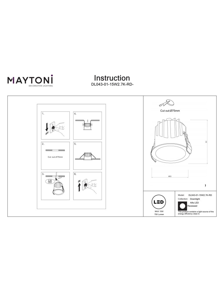 LED flush-mounted lamps - Maytoni Alfa LED flush mounted lamp 750lm 2700K White and black DL043-01-15W2.7K-RD-WB-DE - product kolory-swiatla.pl 8