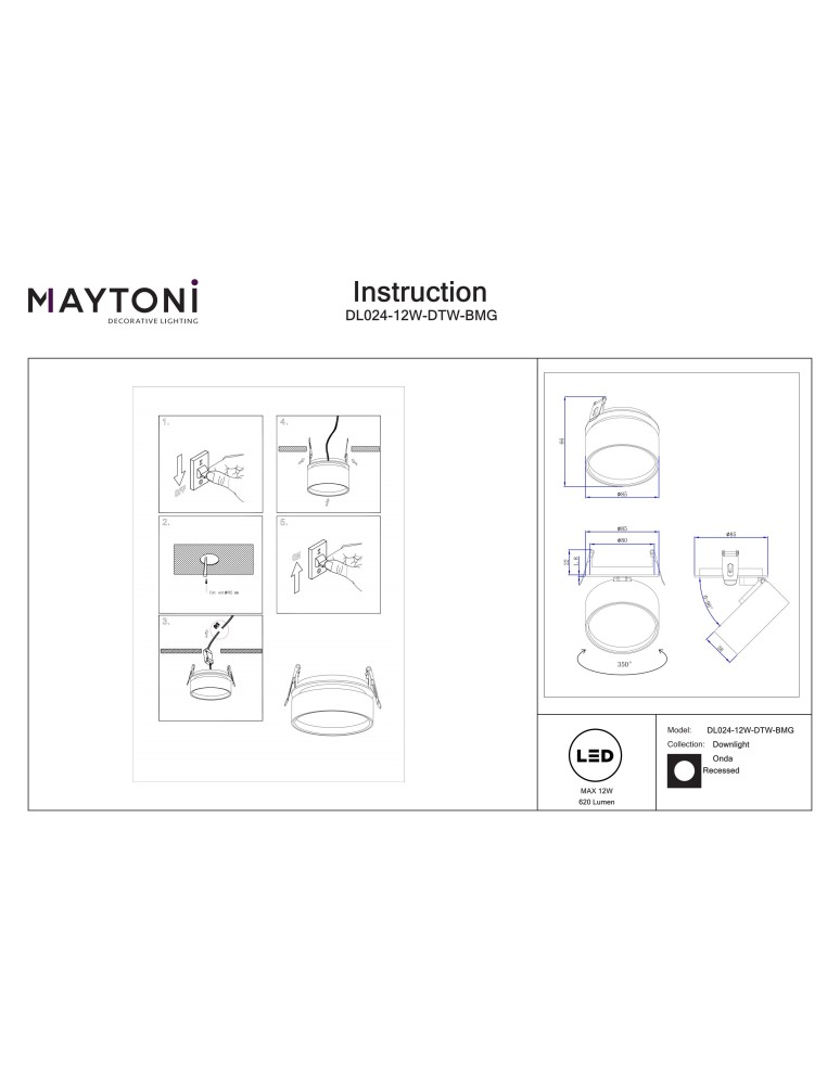 LED flush-mounted lamps - Maytoni Onda LED flush mounted lamp 620lm 2200K-4000K Black and Matte Gold DL024-12W-DTW-BMG - product kolory-swiatla.pl 10