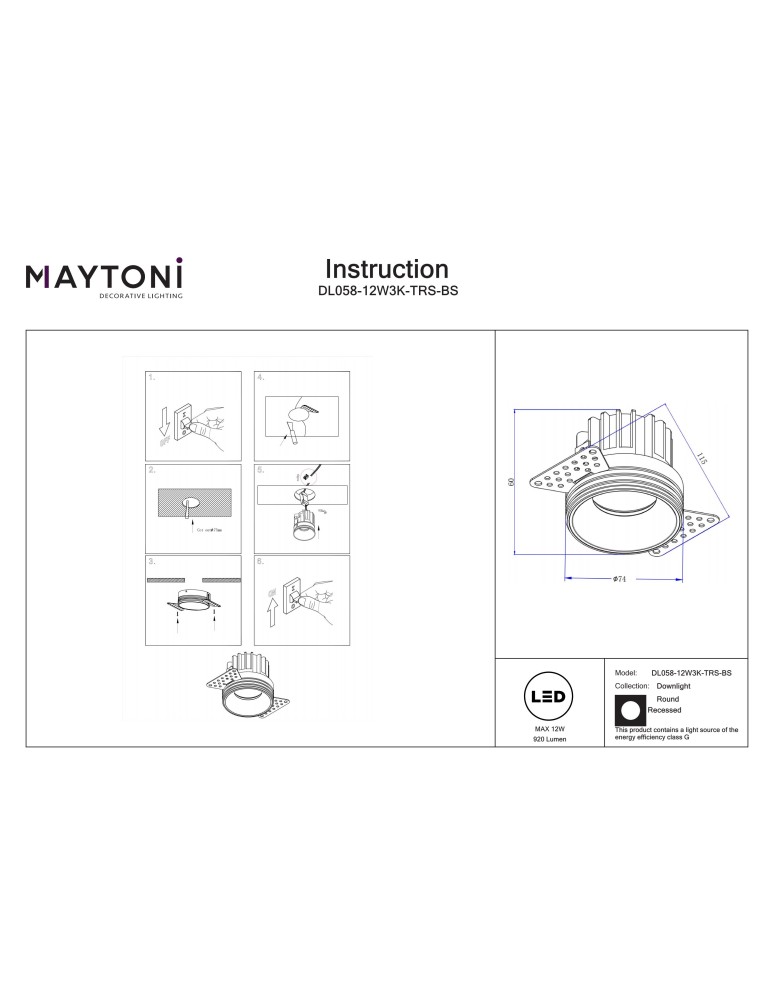 Frameless flush-mounted lamps - trimless - Maytoni Round LED flush mounted lamp 920lm 3000K Brass DL058-12W3K-TRS-BS - product kolory-swiatla.pl 8