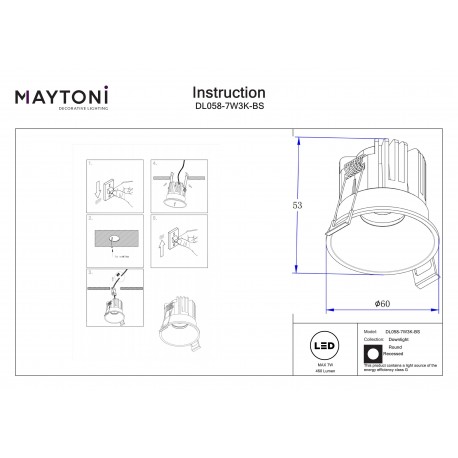 Maytoni Round Lampa wbudowana podtynkowa LED 460lm 3000K Mosiądz DL058-7W3K-BS