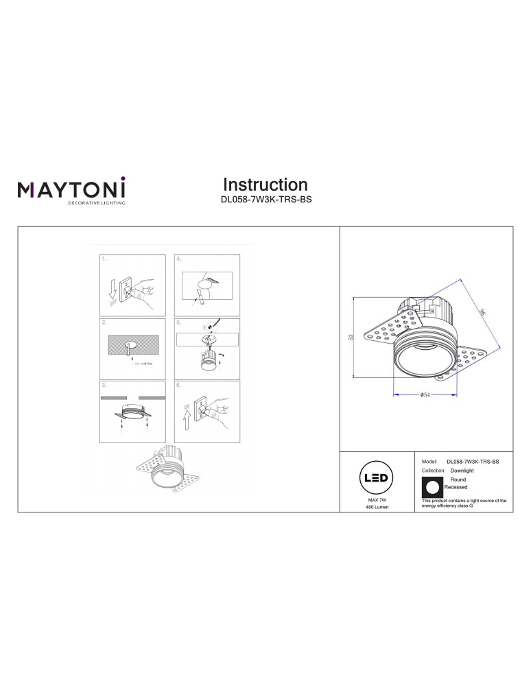 Frameless flush-mounted lamps - trimless - Maytoni Round LED flush mounted lamp 480lm 3000K Brass DL058-7W3K-TRS-BS - product kolory-swiatla.pl 8