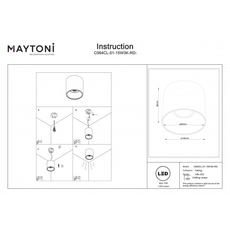 Maytoni Alfa LED Lampa sufitowa LED 1200lm 3000K Biały i czarny C064CL-01-15W3K-RD-WB