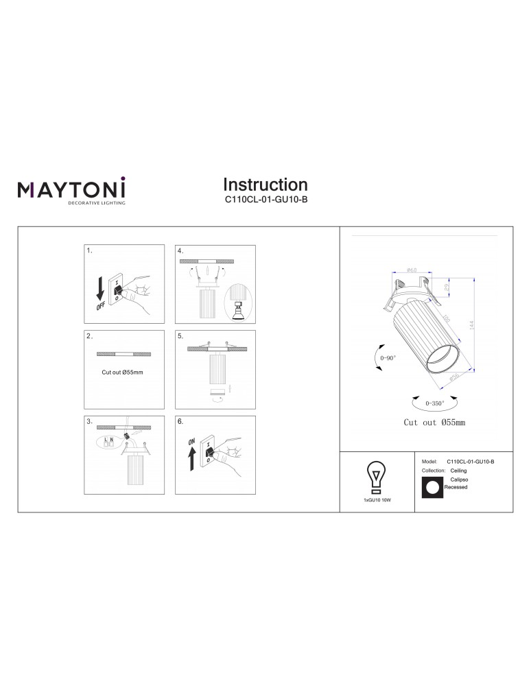 Recessed ceiling spotlights - Maytoni Calipso Flush mounted spotlight 1xGU10 Black C110CL-01-GU10-B. - product kolory-swiatla.pl 10