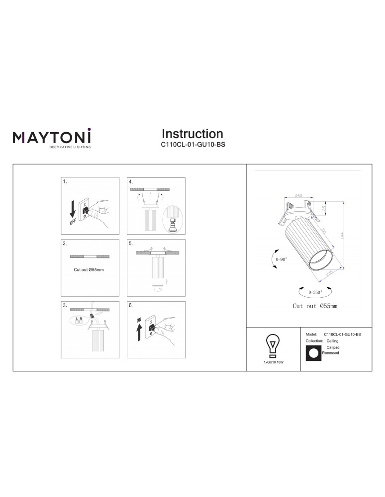 Recessed ceiling spotlights - Maytoni Calipso Flush mounted spotlight lamp 1xGU10 Brass C110CL-01-GU10-BS - product kolory-swiatla.pl 11