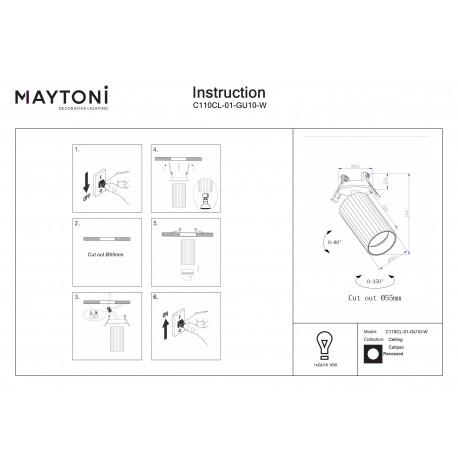 Maytoni Calipso Lampa wbudowana podtynkowa reflektor 1xGU10 Biały C110CL-01-GU10-W