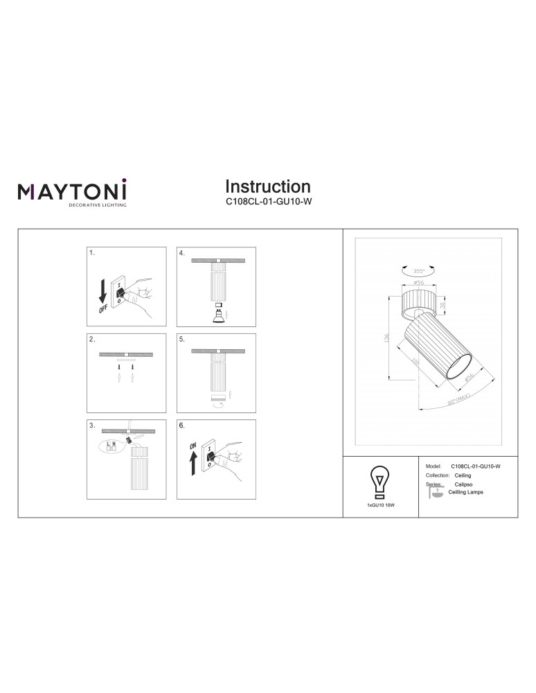 Ceiling spotlights - Maytoni Calipso Ceiling lamp 1xGU10 White C108CL-01-GU10-W. - product kolory-swiatla.pl 8