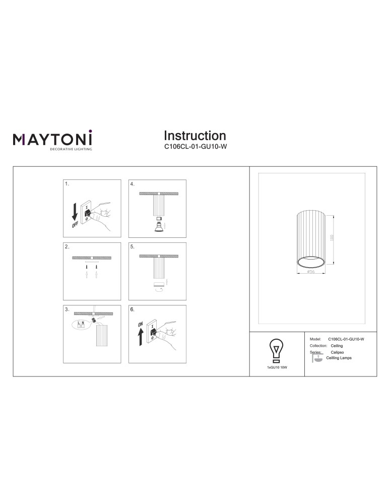 Round ceiling luminaires - Maytoni Calipso Ceiling lamp 1xGU10 White C106CL-01-GU10-W. - product kolory-swiatla.pl 6