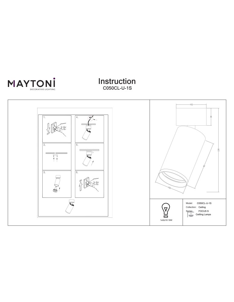 Ceiling spotlights - Maytoni FOCUS S Ceiling lamp 1xGU10 Matte silver C050CL-U-1S - product kolory-swiatla.pl 4