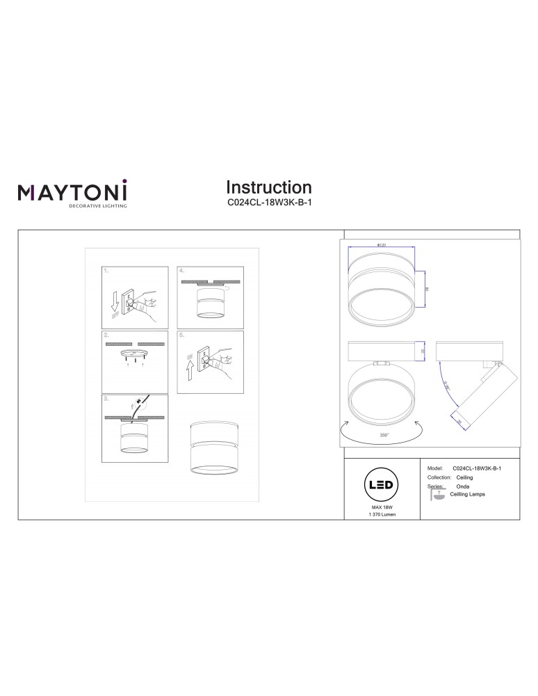 Ceiling spotlights - Maytoni Onda LED ceiling lamp 1370lm 3000K Black C024CL-18W3K-B-1. - product kolory-swiatla.pl 9