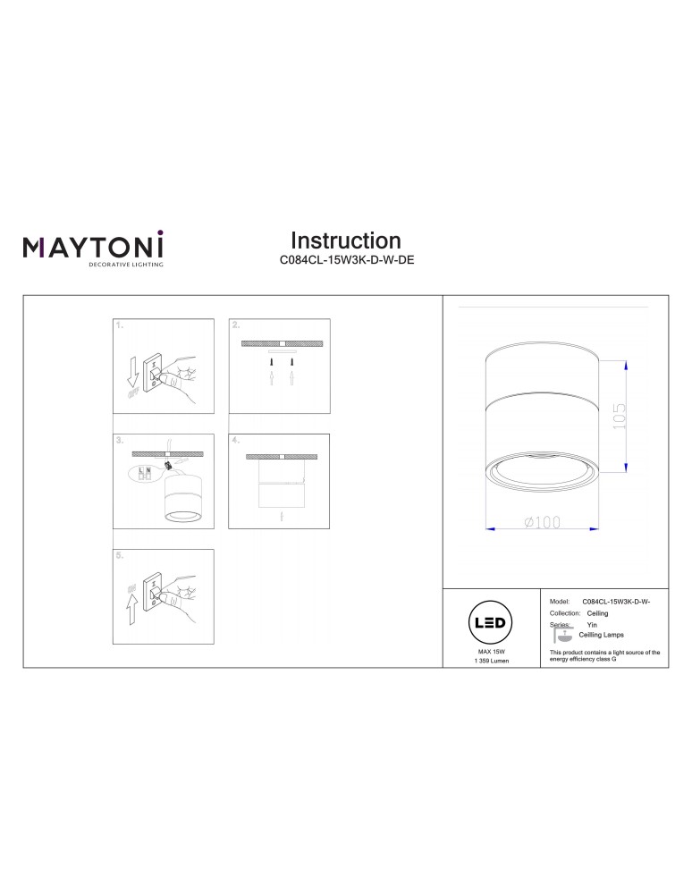 Ceiling spotlights - Maytoni Yin LED ceiling lamp 1359lm 2700K-4000K White C084CL-15W3K-D-W-DE. - product kolory-swiatla.pl 8