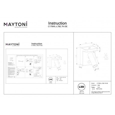 Maytoni Aron Lampa ścienna LED 400lm 2700K Czarny C179WL-L7B2.7K-DE