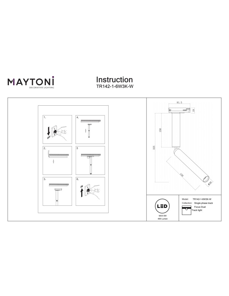 Lamps for 1 phase busbars - Maytoni Focus Dual Spotlight for UNITY 1-circuit LED bus 460lm 3000K White TR142-1-6W3K-W. - product kolory-swiatla.pl 10
