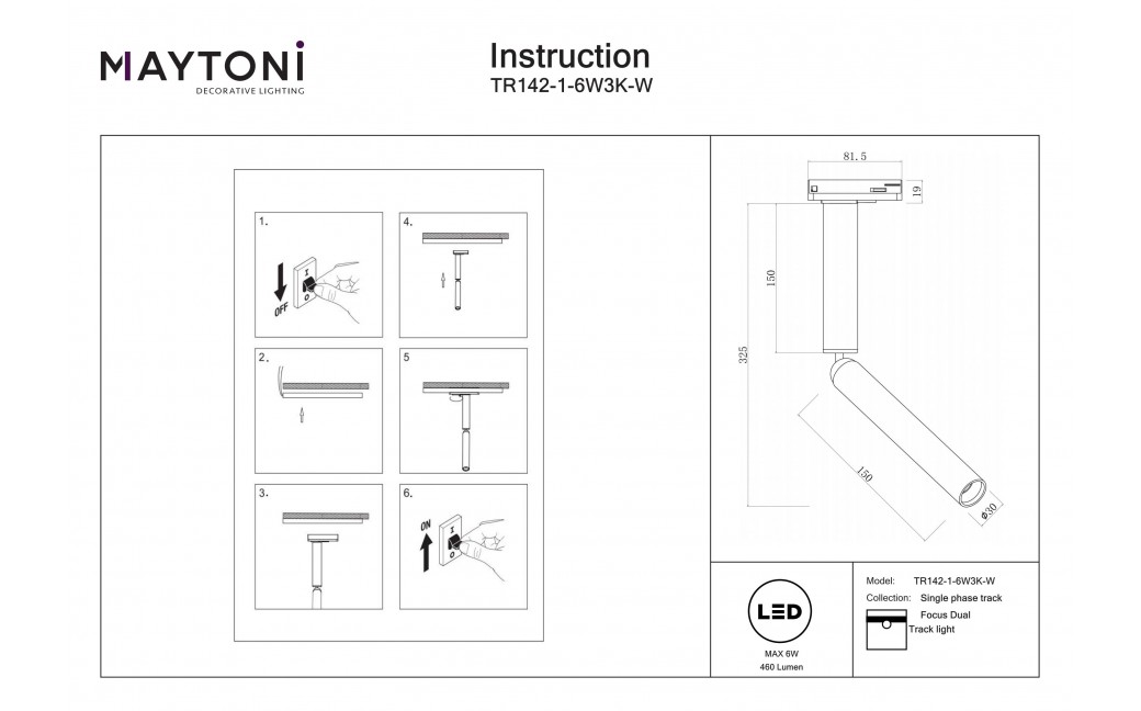 Maytoni Focus Dual Reflektor do Szyny UNITY 1-obwodowej LED 460lm 3000K Biały TR142-1-6W3K-W