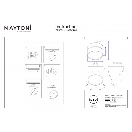 Maytoni ONDA Reflektor do Szyny UNITY 1-obwodowej LED 1370lm 3000K Czarny TR007-1-18W3K-B-1