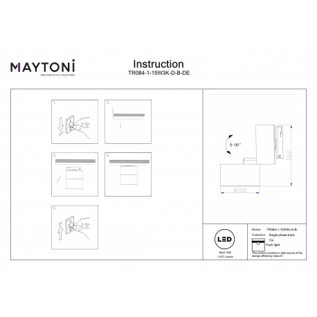 Maytoni Yin Reflektor do Szyny UNITY 1-obwodowej LED 1207lm 2700K-4000K Czarny TR084-1-15W3K-D-B-DE