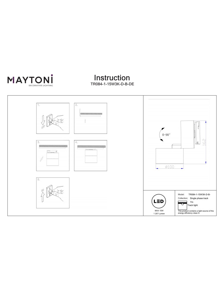 Lamps for 1 phase busbars - Maytoni Yin Spotlight for UNITY 1-circuit LED bus 1207lm 2700K-4000K Black TR084-1-15W3K-D-DE - product kolory-swiatla.pl 9