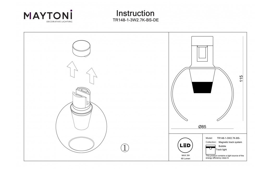 Maytoni Bubble Lampa do Szyny Flarity LED 60lm 2700K Mosiądz TR148-1-3W2.7K-BS-DE