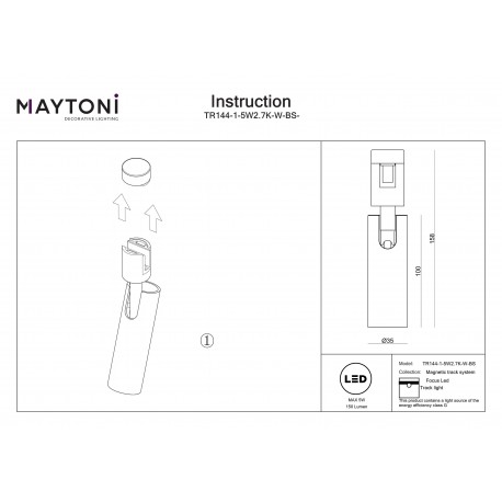 Maytoni Focus Led Reflektor do Szyny Flarity LED 150lm 2700K Mosiądz TR144-1-5W2.7K-W-BS-DE