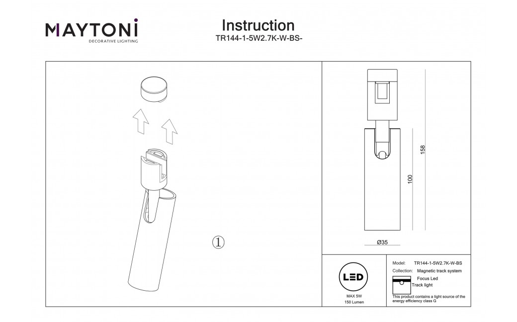 Maytoni Focus Led Reflektor do Szyny Flarity LED 150lm 2700K Mosiądz TR144-1-5W2.7K-W-BS-DE