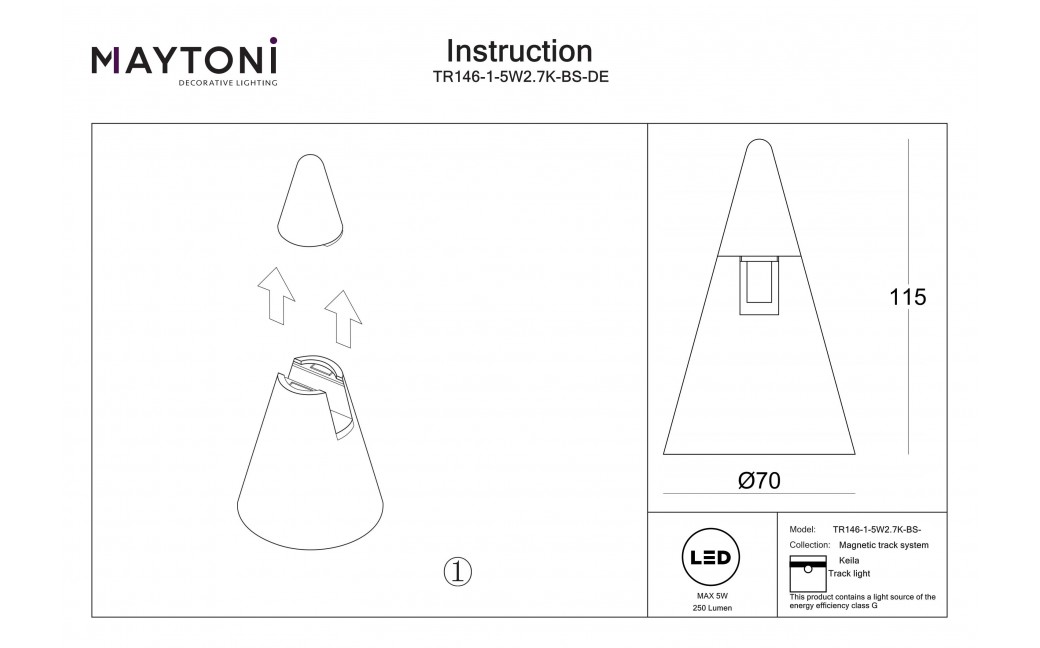 Maytoni Keila Lampa do Szyny Flarity LED 250lm 2700K Mosiądz TR146-1-5W2.7K-BS-DE