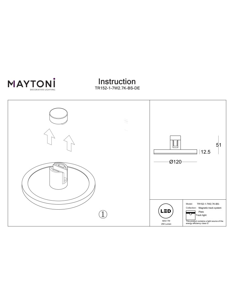 Flarity System Lamps - Maytoni Plato LED Flarity Rail Plate Lamp 250lm 2700K Brass TR152-1-7W2.7K-BS-DE - product kolory-swiatla.pl 9