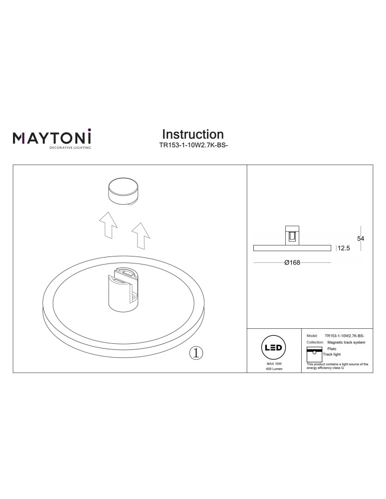 Flarity System Lamps - Maytoni Plato LED Flarity Rail Plate Lamp 400lm 2700K Brass TR153-1-10W2.7K-BS-DE - product kolory-swiatla.pl 9