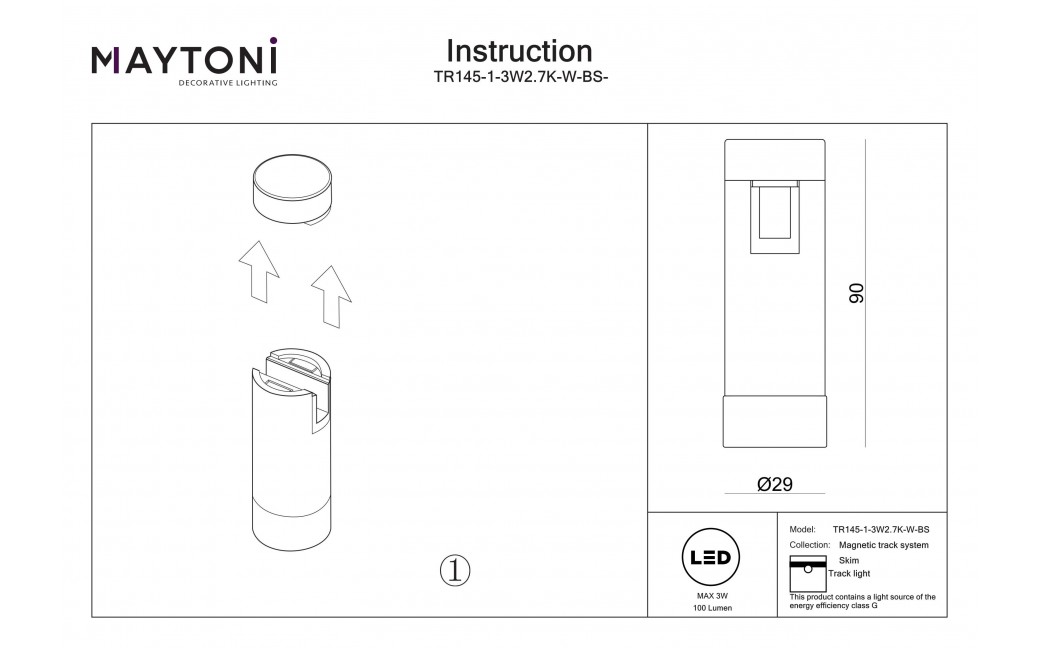 Maytoni Skim Lampa do Szyny Flarity LED 100lm 2700K Mosiądz TR145-1-3W2.7K-W-BS-DE