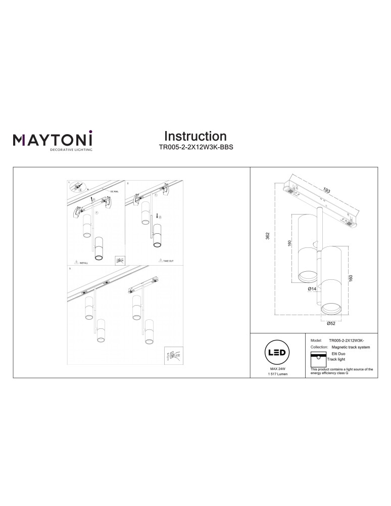 Magnetic rail lamps - Maytoni Elti Duo Double Spotlight for Exility LED Rail 1517lm 3000K Black and Brass TR005-2-2X12W3K-BBS - product kolory-swiatla.pl 9