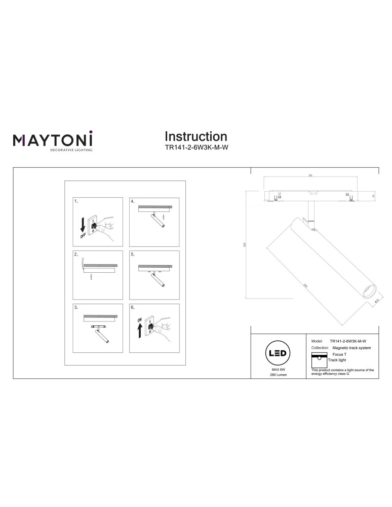 Magnetic rail lamps - Maytoni Focus T Spotlight for Exility LED Rail 280lm 3000K White TR141-2-6W3K-M-W. - product kolory-swiatla.pl 11