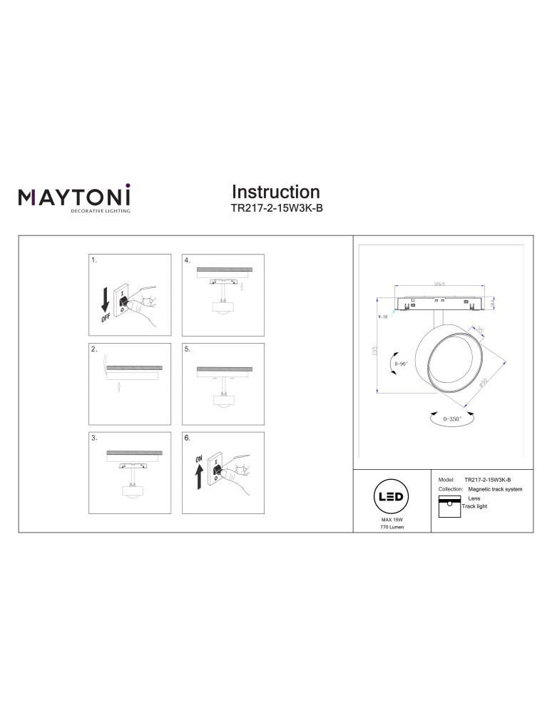 Magnetic rail lamps - Maytoni Lens Spotlight for Exility LED Rail 770lm 3000K Black TR217-2-15W3K-B. - product kolory-swiatla.pl 10