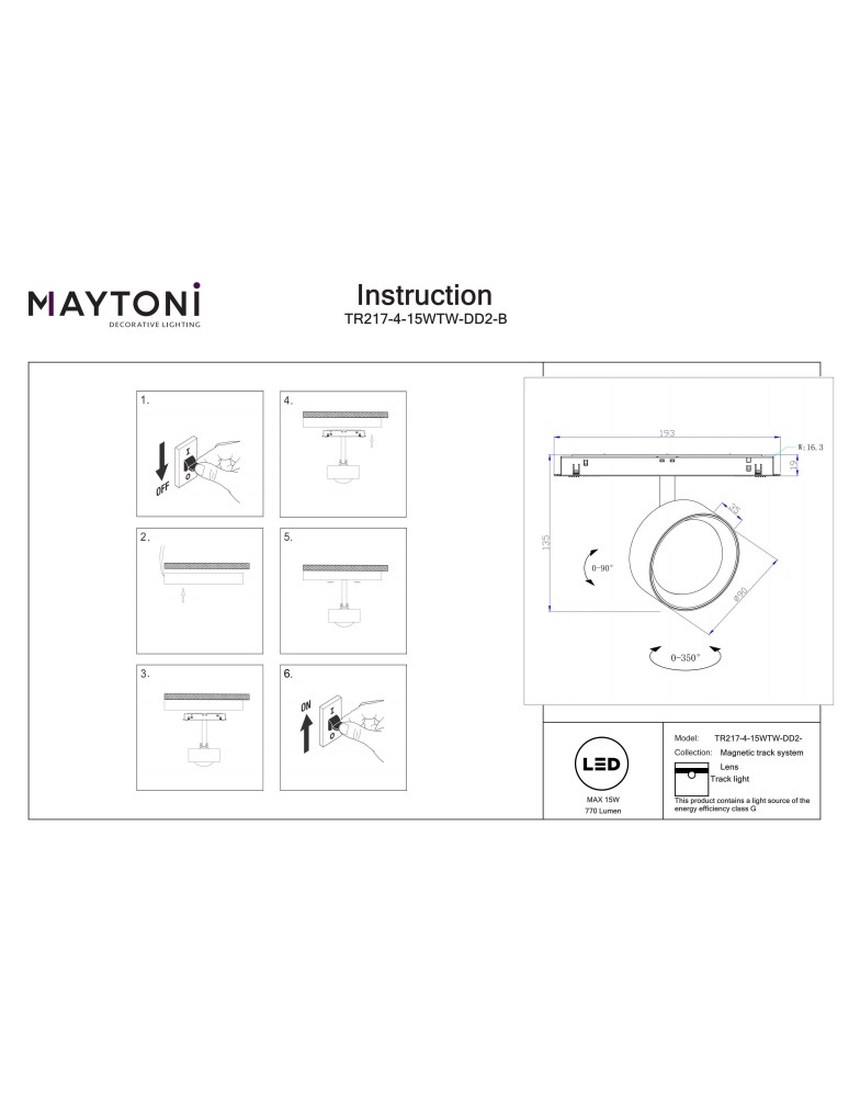 Maytoni Lens Spotlight for Exility LED Rail 770lm 2700K-6000K Black TR217-4-15WTW-DD2-B