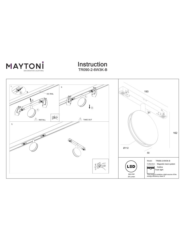 Magnetic rail lamps - Maytoni Outline Exility LED Rail Lamp 28lm 3000K Black TR090-2-6W3K-B. - product kolory-swiatla.pl 10