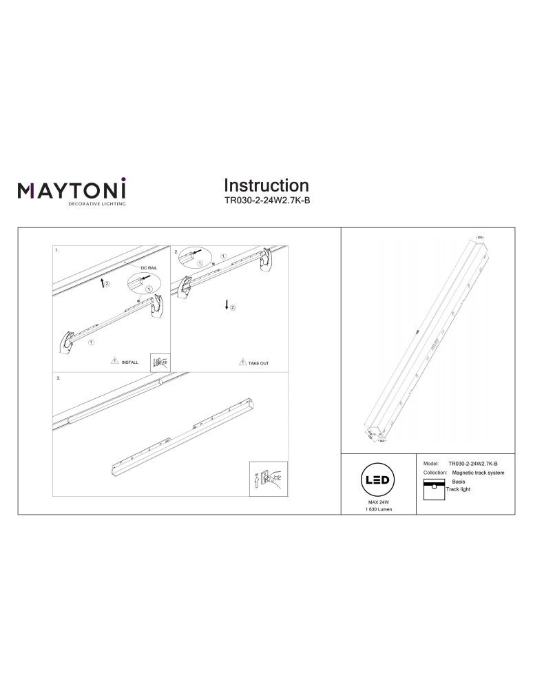 Magnetic rail lamps - Maytoni Basis Linear Lamp for Exility LED Rail 1630lm 2700K Black TR030-2-24W2.7K-B. - product kolory-swiatla.pl 8