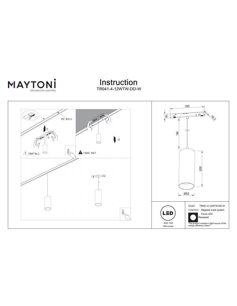 Magnetic rail lamps - Maytoni Focus LED Pendant Rail Lamp 900lm 2700K-6000K Exility White TR041-4-12WTW-DD-W - product kolory-swiatla.pl 8