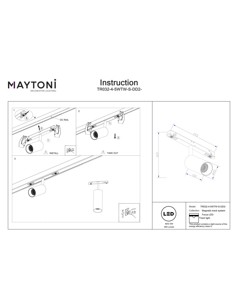 Maytoni Focus LED Spotlight for Exility LED Rail 300lm 2700K-6000K Black TR032-4-5WTW-S-DD2-W