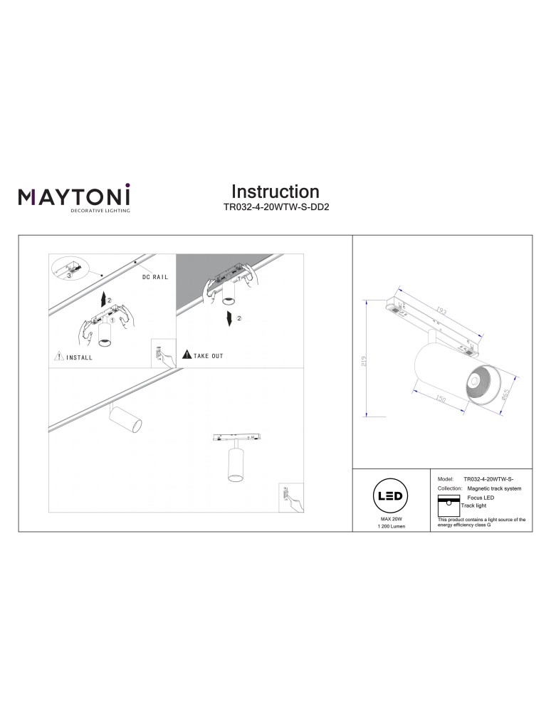 Magnetic rail lamps - Maytoni Focus LED Spotlight for Exility LED Rail 1200lm 2700K-6000K Black TR032-4-20WTW-S-DD2-B - product kolory-swiatla.pl 7