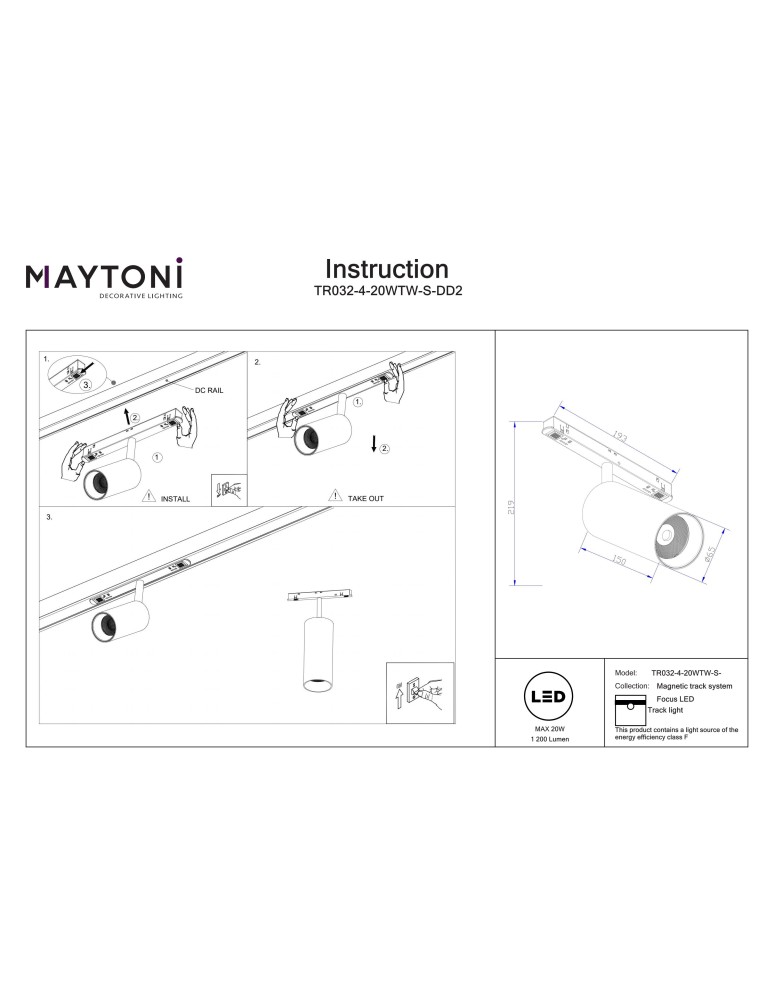 Magnetic rail lamps - Maytoni Focus LED Spotlight for Exility LED Rail 1200lm 2700K-6000K White TR032-4-20WTW-S-DD2-W - product kolory-swiatla.pl 7