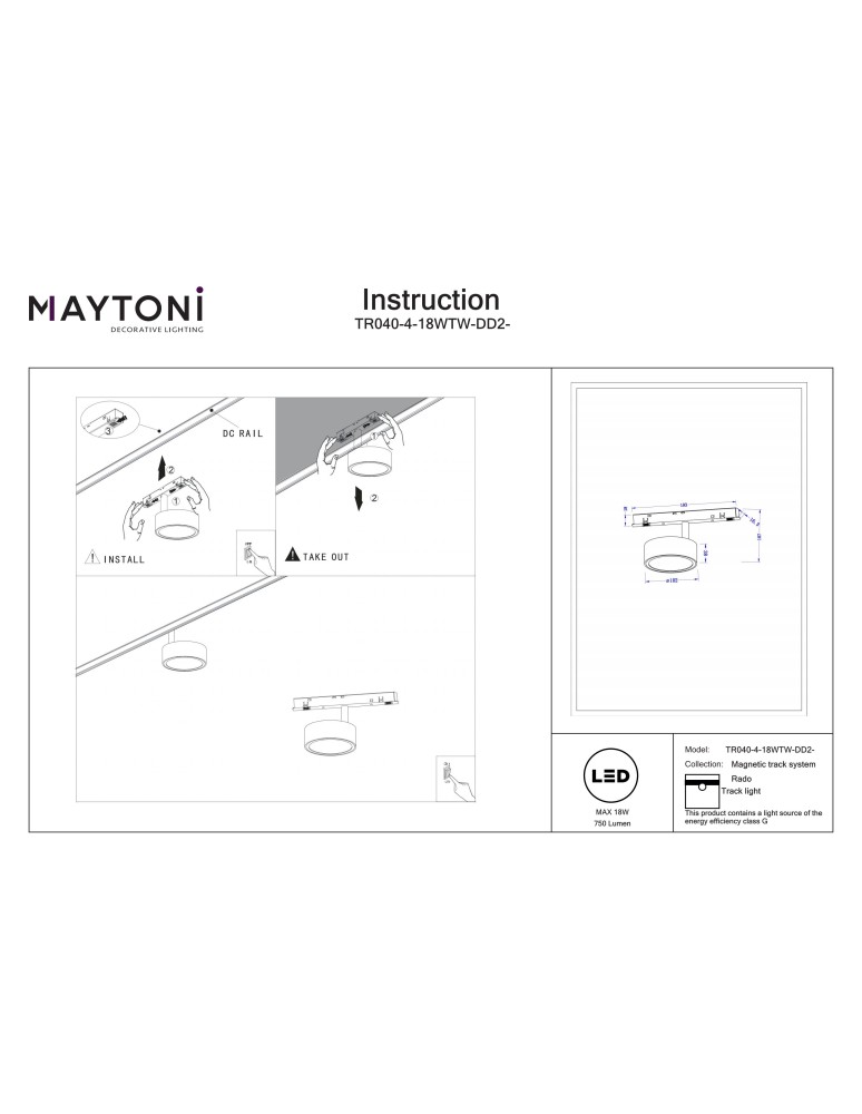 Magnetic rail lamps - Maytoni Rado Spotlight for Exility LED Rail 750lm 2700K-6000K White TR040-4-18WTW-DD2-W - product kolory-swiatla.pl 4