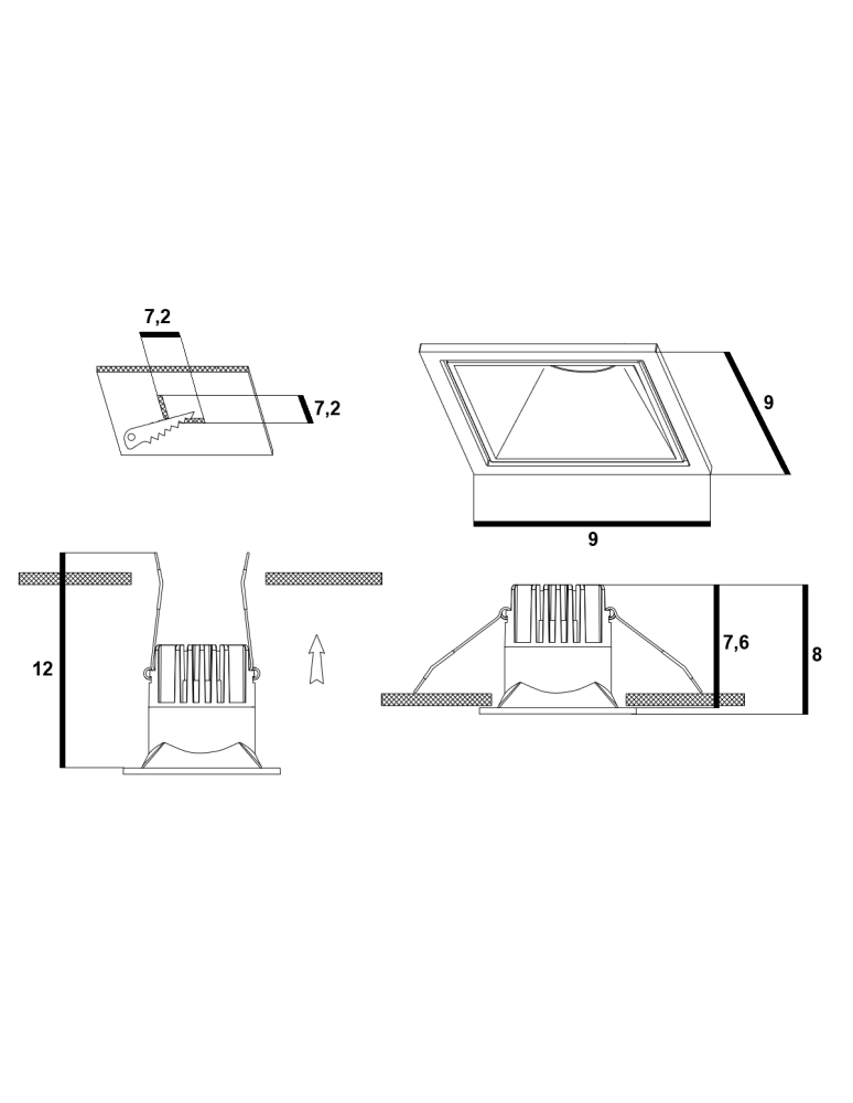 Square flush-mounted lamps - Azzardo OKOS 10W CCT SWITCH BK Black Matte/Transparent 1xLED Light Color Change Switch AZ5992 - product kolory-swiatla.pl 3
