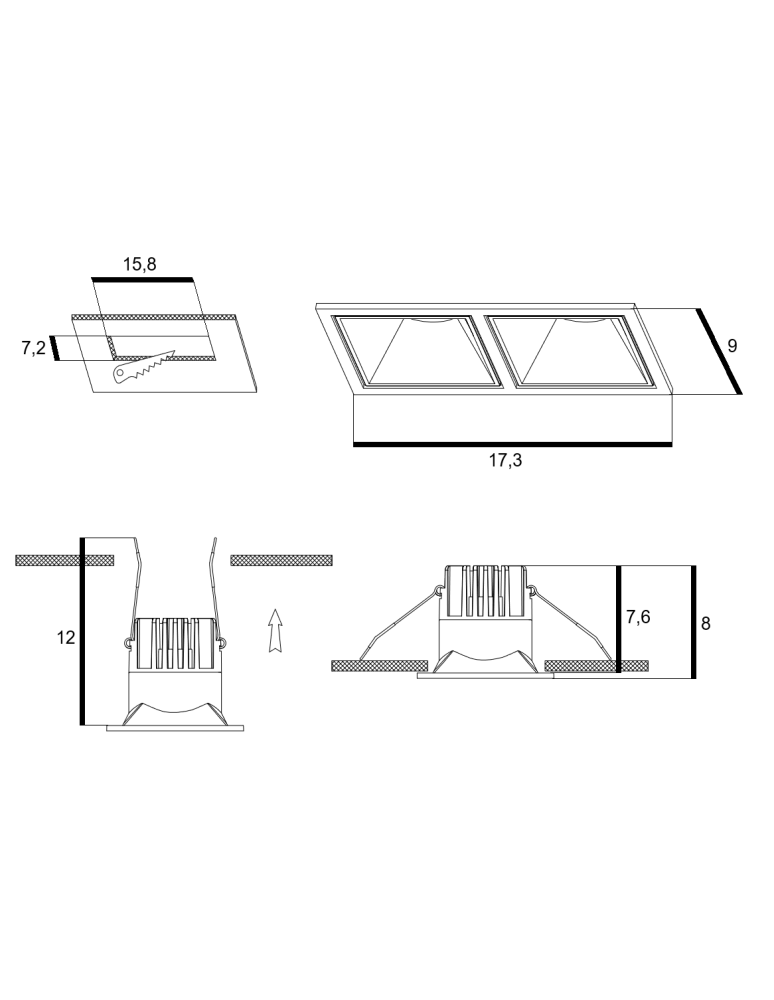 Square flush-mounted lamps - Azzardo OKOS 2 20W CCT SWITCH BK Black Matte/Transparent 1xLED Light Color Change Switch AZ5995 - product kolory-swiatla.pl 3