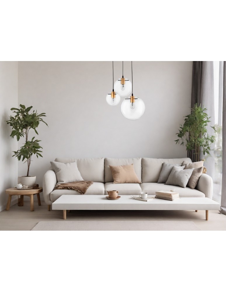 Pendant lamps - Luces Exclusivas UPATA Pendant 3xE27 LED transparent/black/gold LE41815 - product kolory-swiatla.pl 3