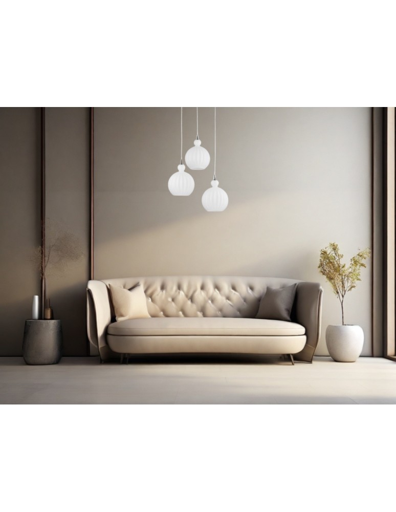 Pendant lamps - Luces Exclusivas AVILES Pendant 3xE27 LED opal/chrome LE41886 - product kolory-swiatla.pl 3
