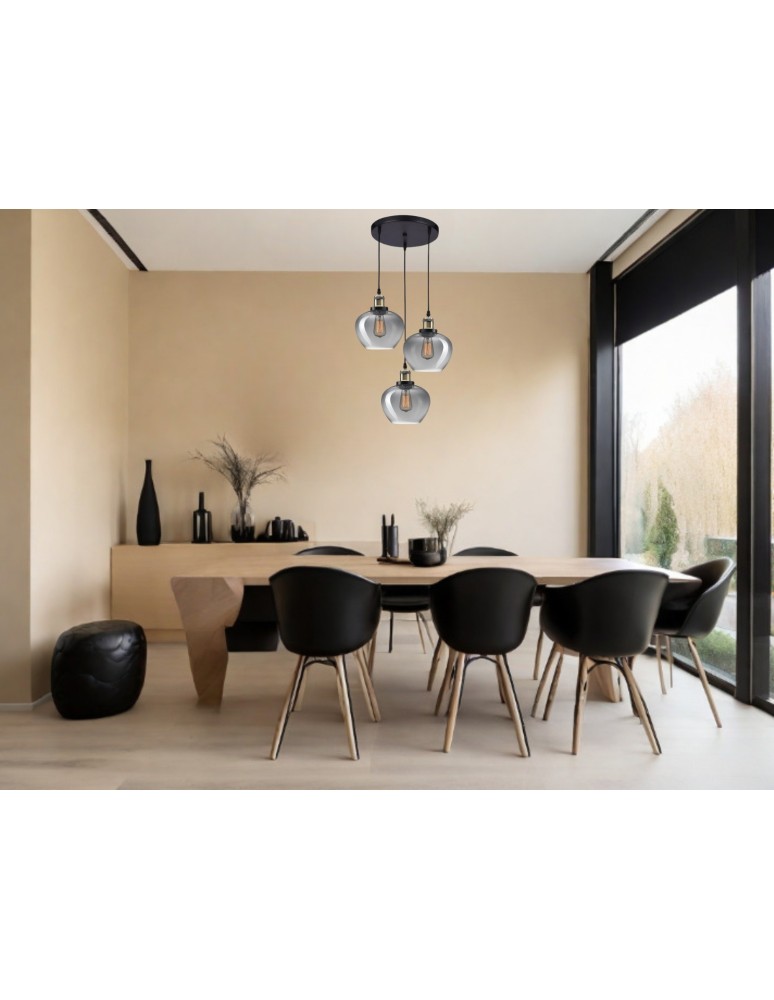 Triple pendant lamps - Luces Exclusivas CALDAS Pendant 3xE27 LED black/smoke LE41926 - product kolory-swiatla.pl 3