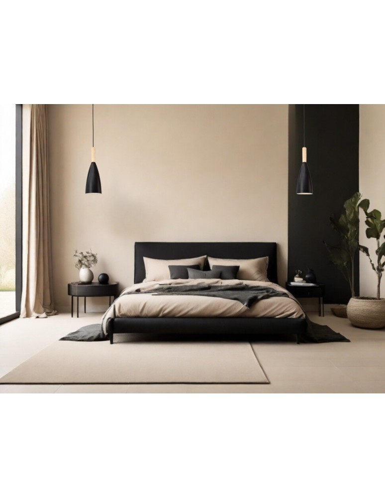 Pendant lamps - Luces Exclusivas MORENO Pendant 1xE14 LED black/natural wood LE42106 - product kolory-swiatla.pl 3