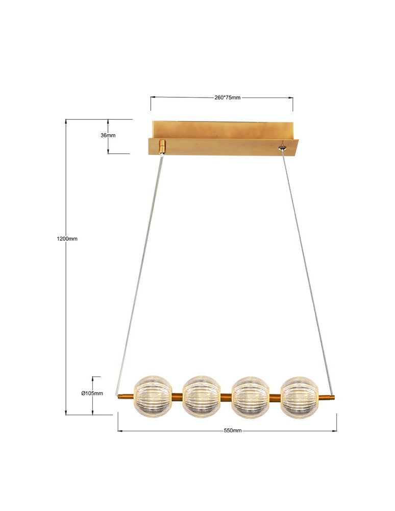 Pendant lamps on a strip - Light Prestige Brillant 4 gold LED CCT pendant lamp LP-3303/4L GD - product kolory-swiatla.pl 4